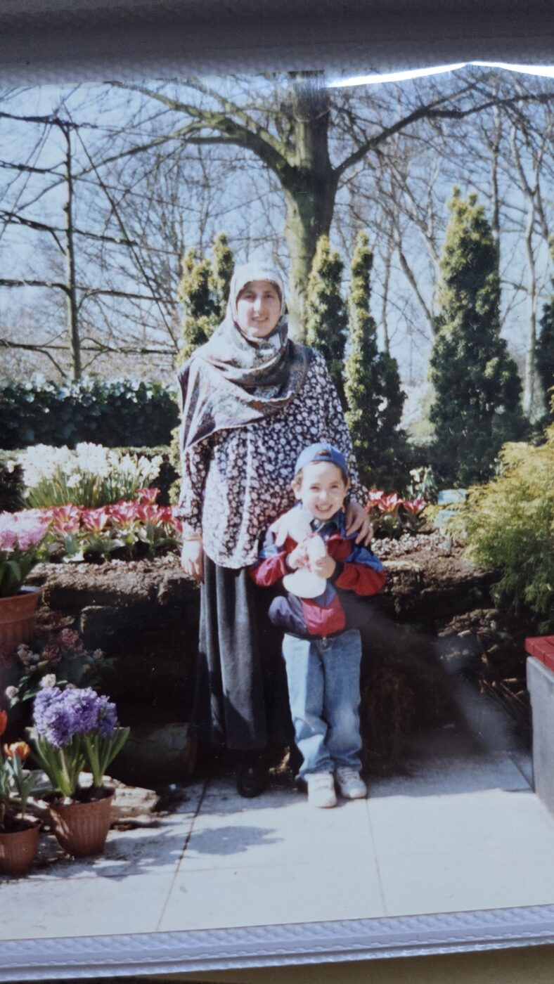 Mustafa and mom in garden
